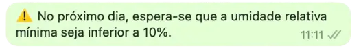 Notificação climática informando a umidade relativa de uma fazenda